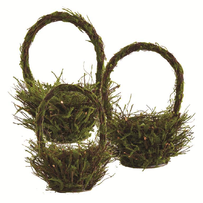Round Mossy Twig Basket w/Handle