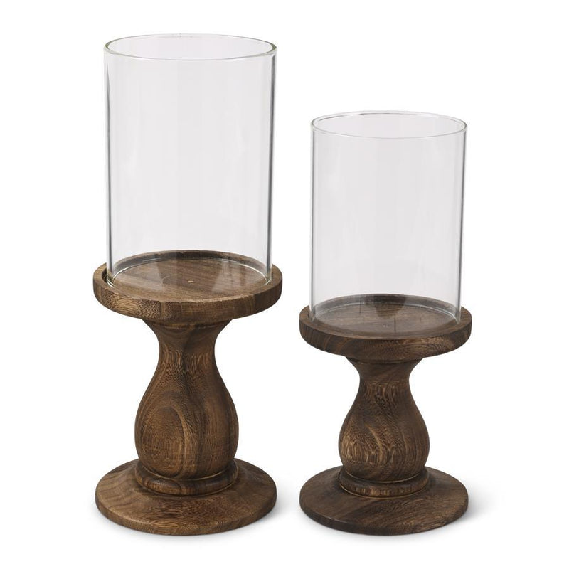 Glass Cylinder with Wood Pedestal Candleholder
