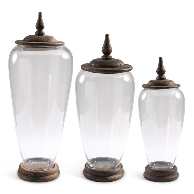 Glass Jar w/Wood Base & Lid