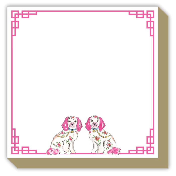 Luxe Notepad Handpainted Pink Staffordshire Dogs