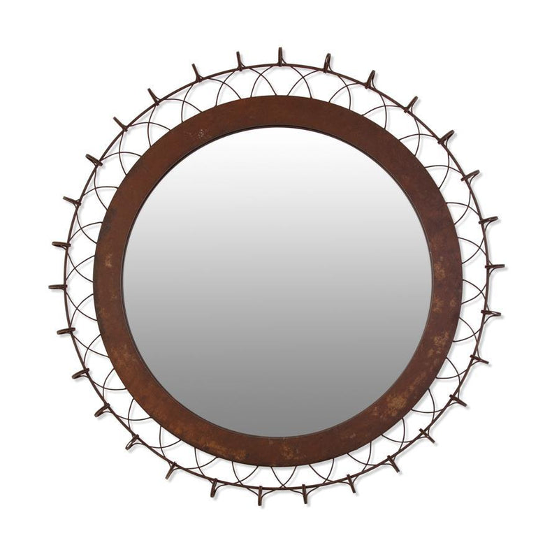 Round Rustic Metal Framed Mirror