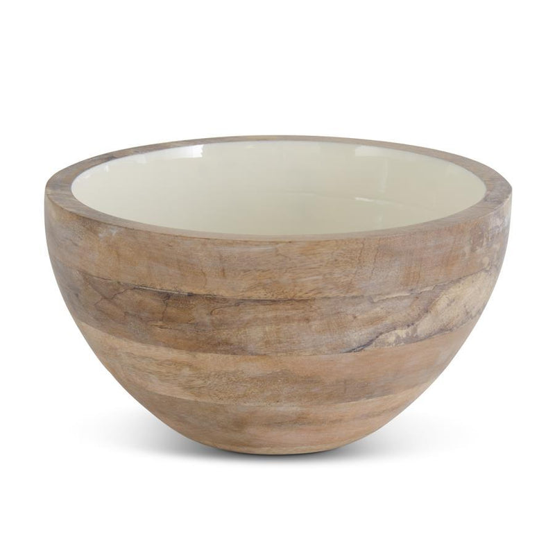 11" Ivory Enameled Light Mango Wood Bowl