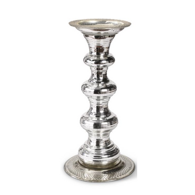 Embossed Silver Mercury Glass Candleholders