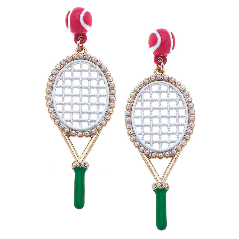 Teddy Enamel Tennis Racket Earrings -Green/Pink