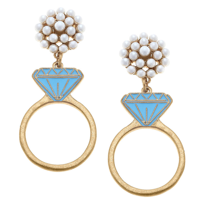 Harlowe Enamel Engagement Ring Earring- Blue&Gold
