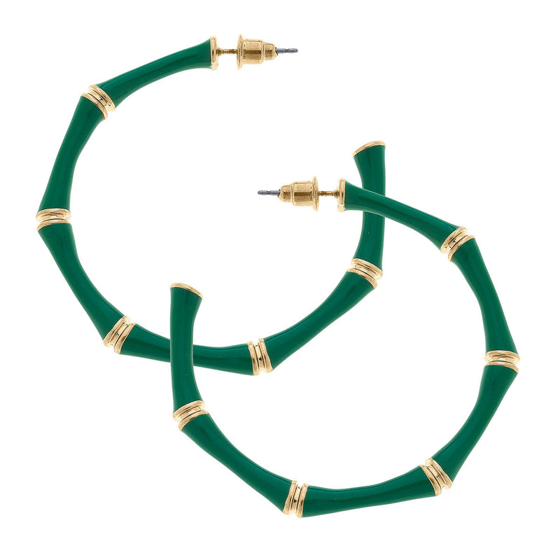 Celeste Enamel Bamboo Hoop Earrings- Green
