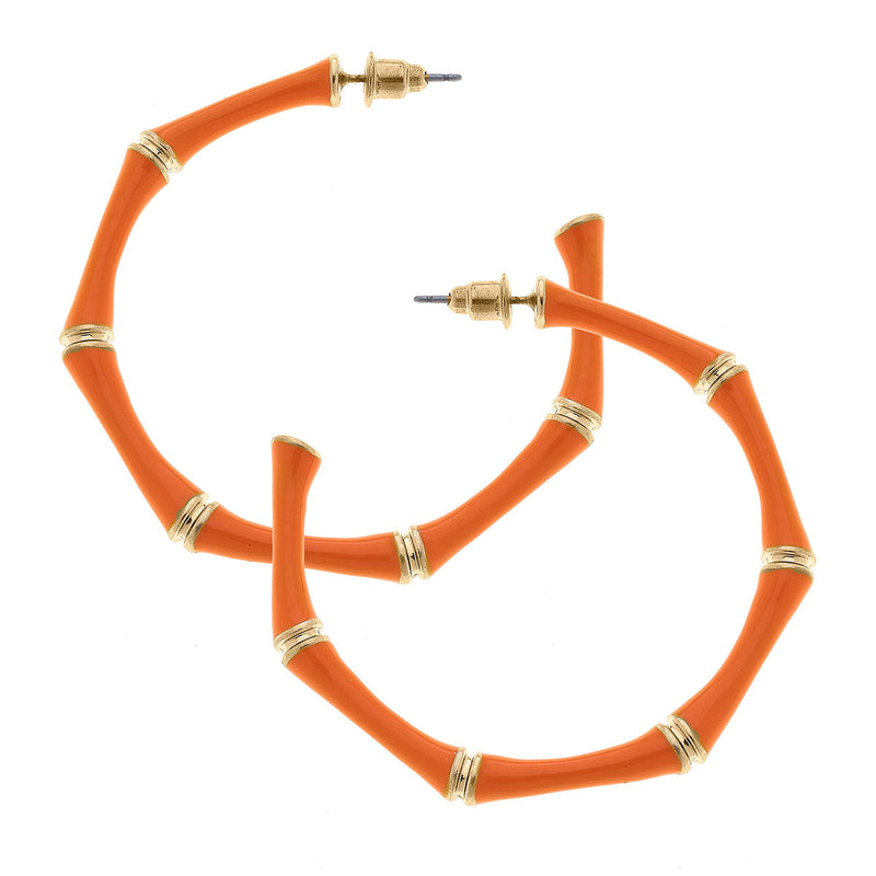 Celeste Enamel Bamboo Hoop Earrings- Orange