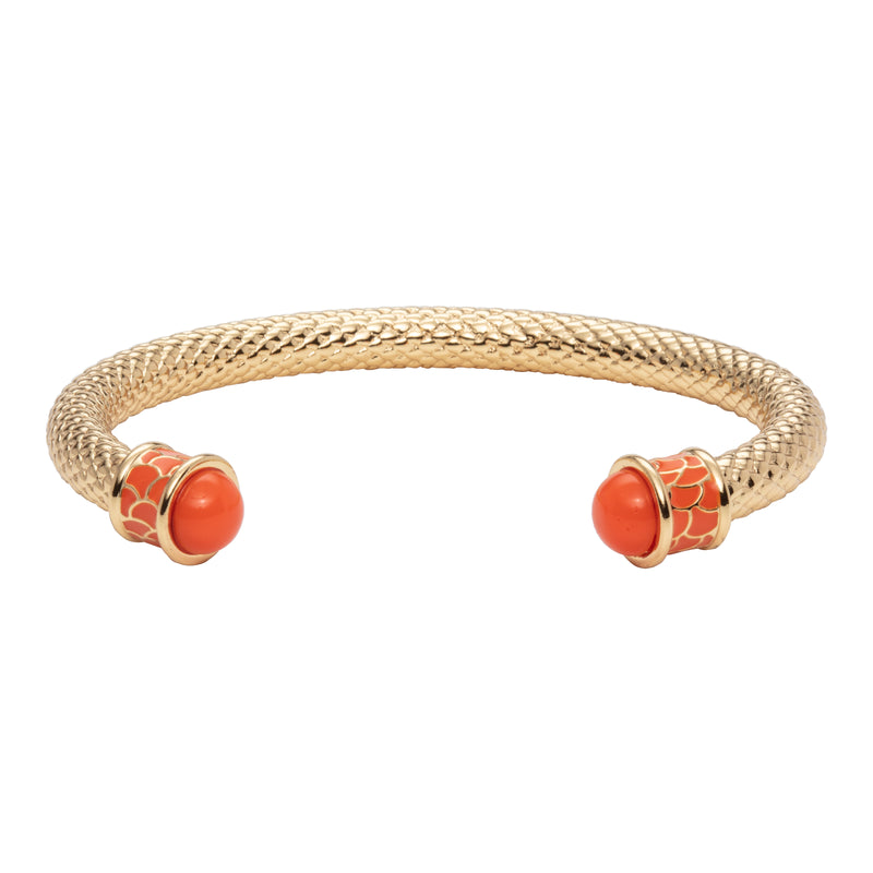 Salamander Torque Bangle Bracelet, Orange Jewel