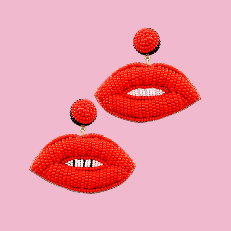 Beaded Lips & Teeth Earrings