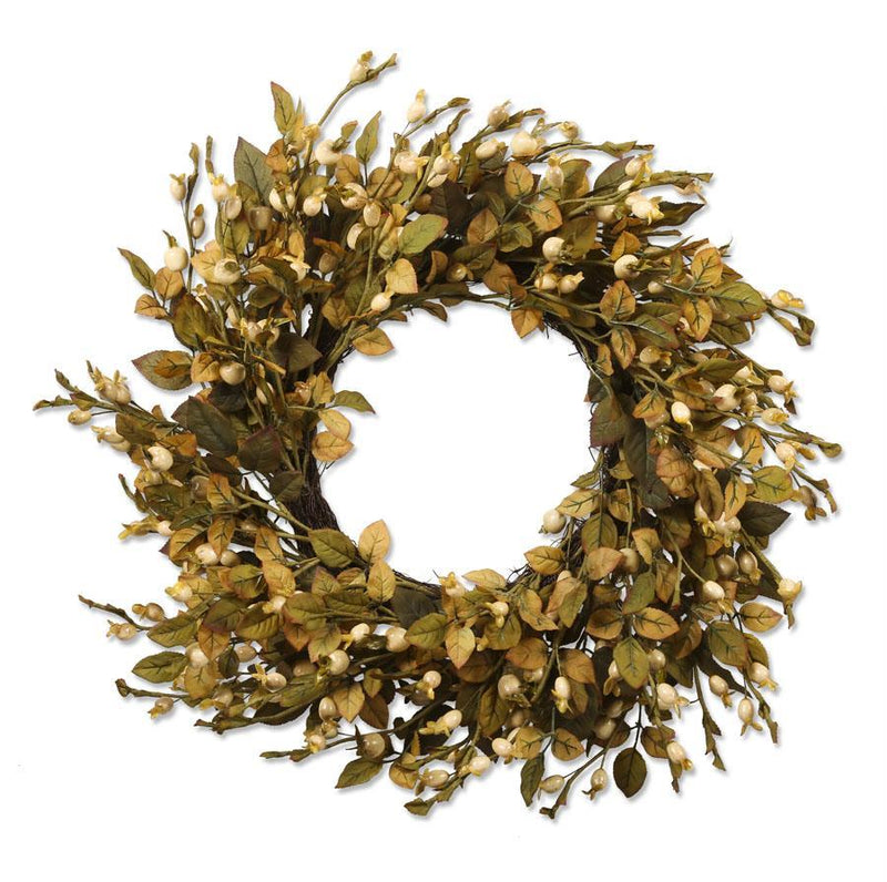Cream Berry Wreath with Olive Green Leaves- 28"