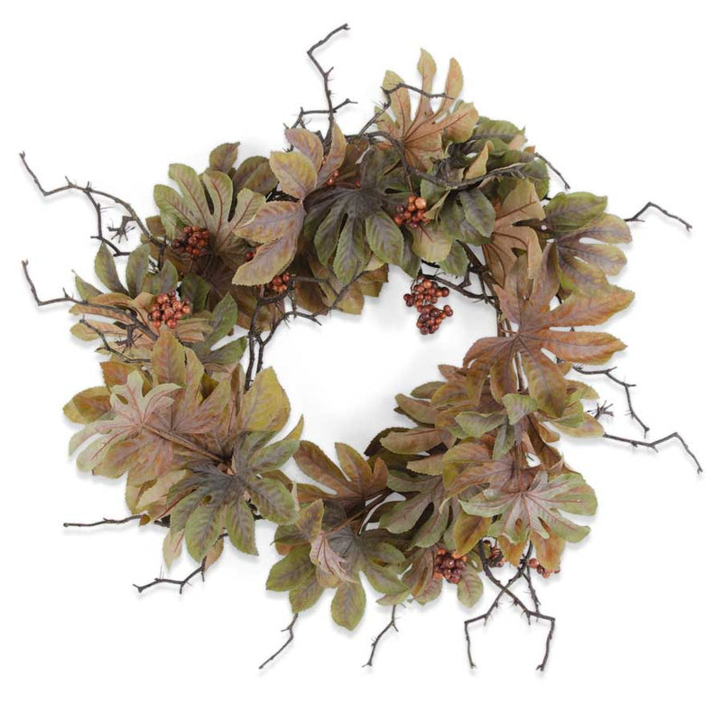 Fall Multi Color Rice Paper Plant Wreath w/Berries