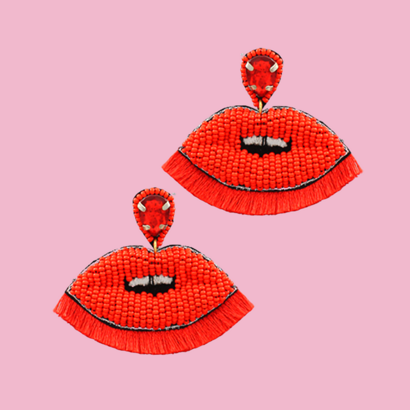 Beaded Lips & Tassel Earrings