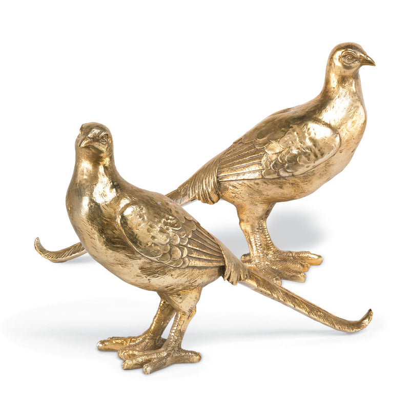 Set of Two 8 Inch Gold Resin Pheasants