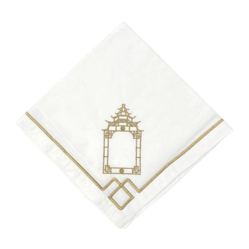 Monogram Trellis Embroidery Napkin- White & Gold