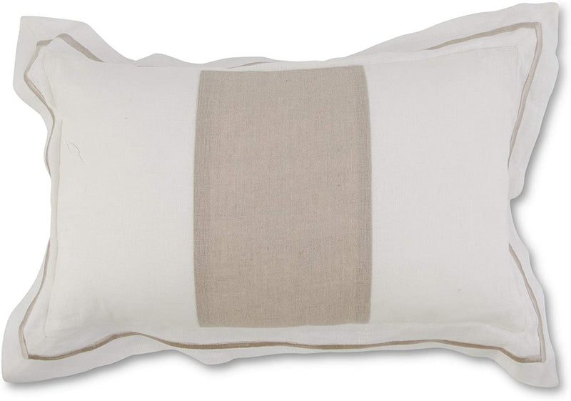 White Linen Pillow with Beige Stripe