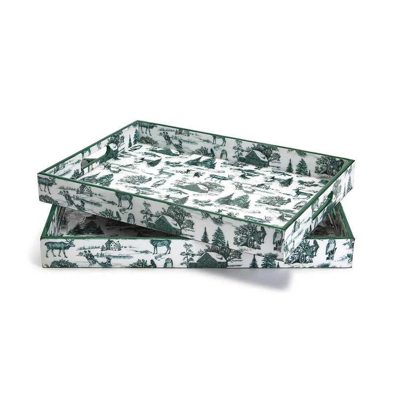 Forest Christmas Gallery Tray- Green Toile Pattern