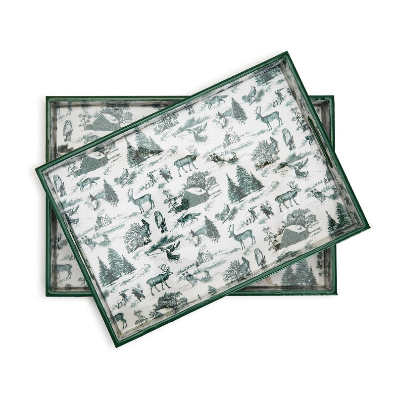 Forest Christmas Gallery Tray- Green Toile Pattern