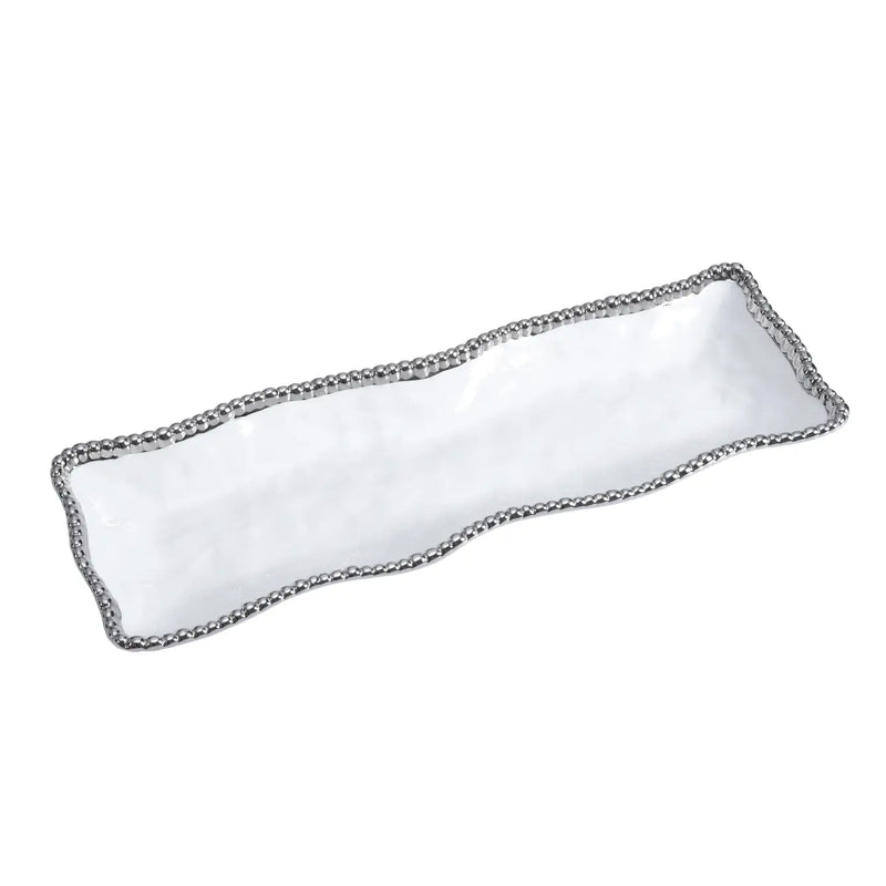 Rectangle Serving Tray- White/Silver