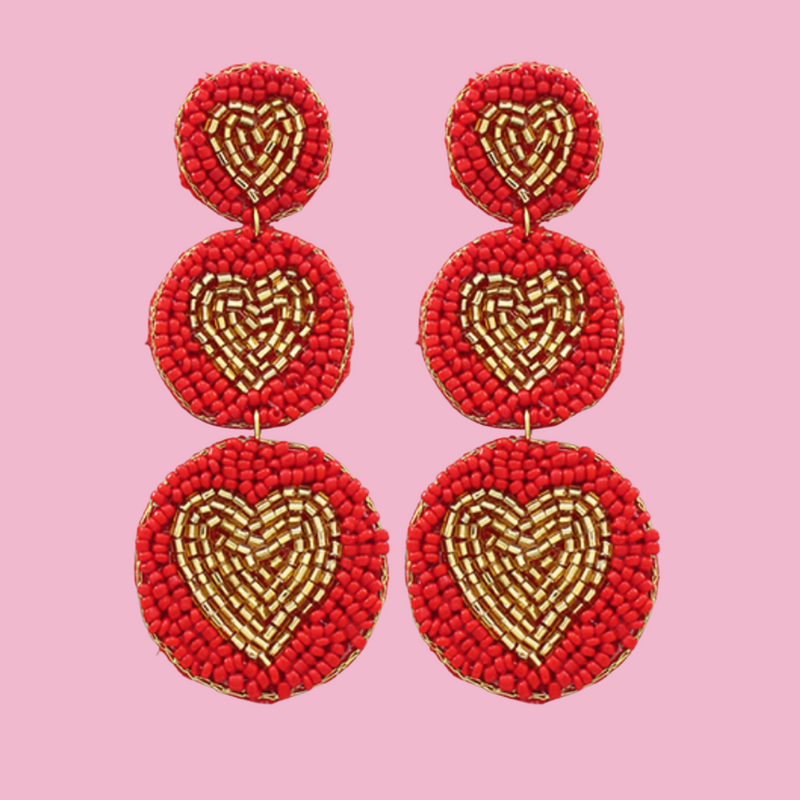 3 Heart Disc Earrings