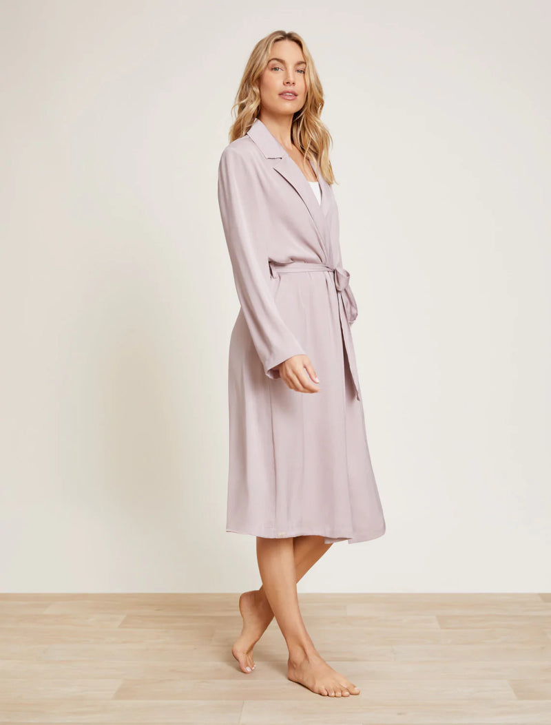 Washed Satin Notch Collar Robe- Feather