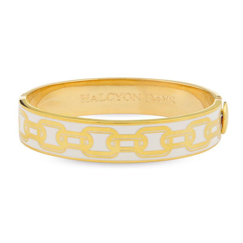 Gold Chain Hinged Bangle Bracelet, Cream