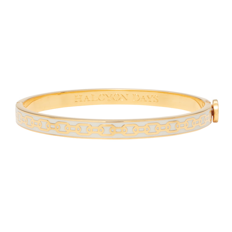 Skinny Gold Chain Hinged Bangle Bracelet, Cream