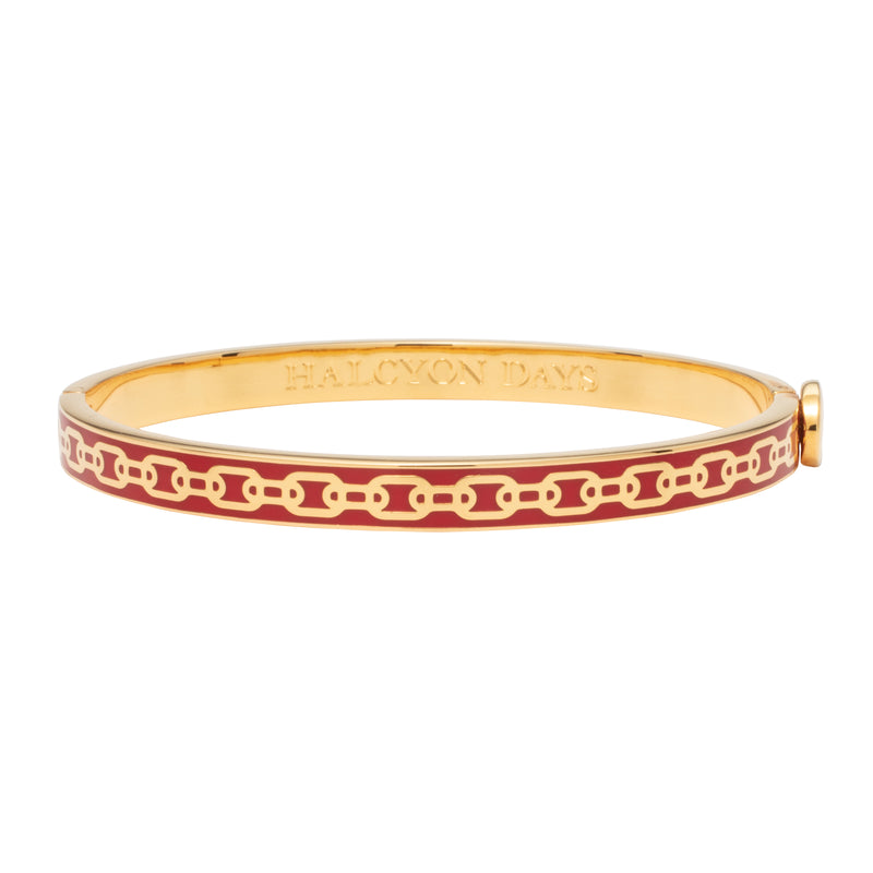 Skinny Gold Chain Hinged Bangle Bracelet, Red