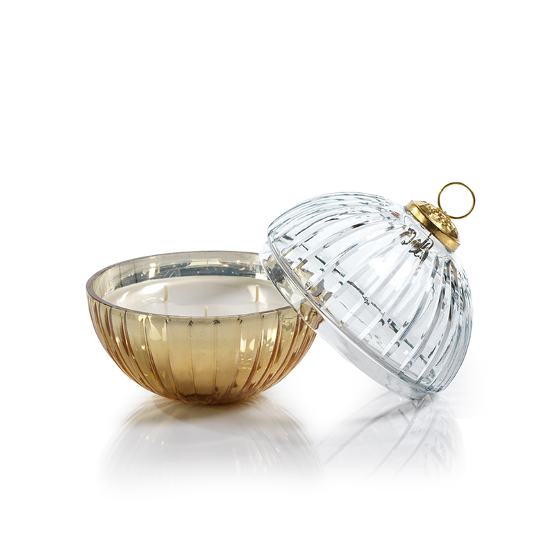Clear/Gold Etched Glass Ornament Candle- Siberian Fir