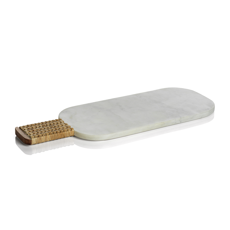 Marble Cheese and Charcuterie Board with Woven Cane Handle