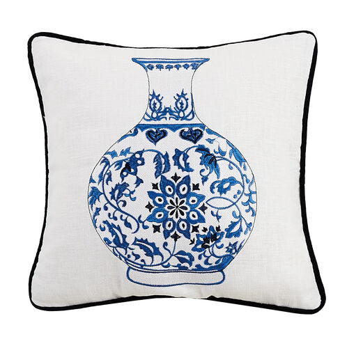 Chinoiserie Vase Embroidered Pillow