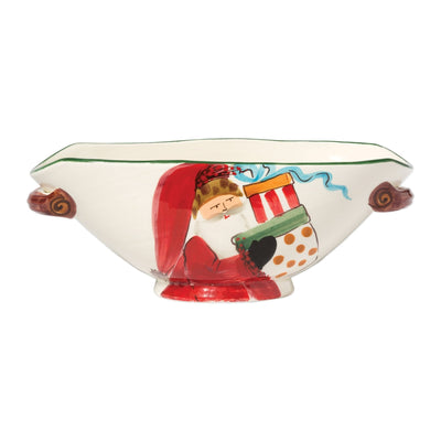 Old St. Nick Handled Oval Bowl with Present