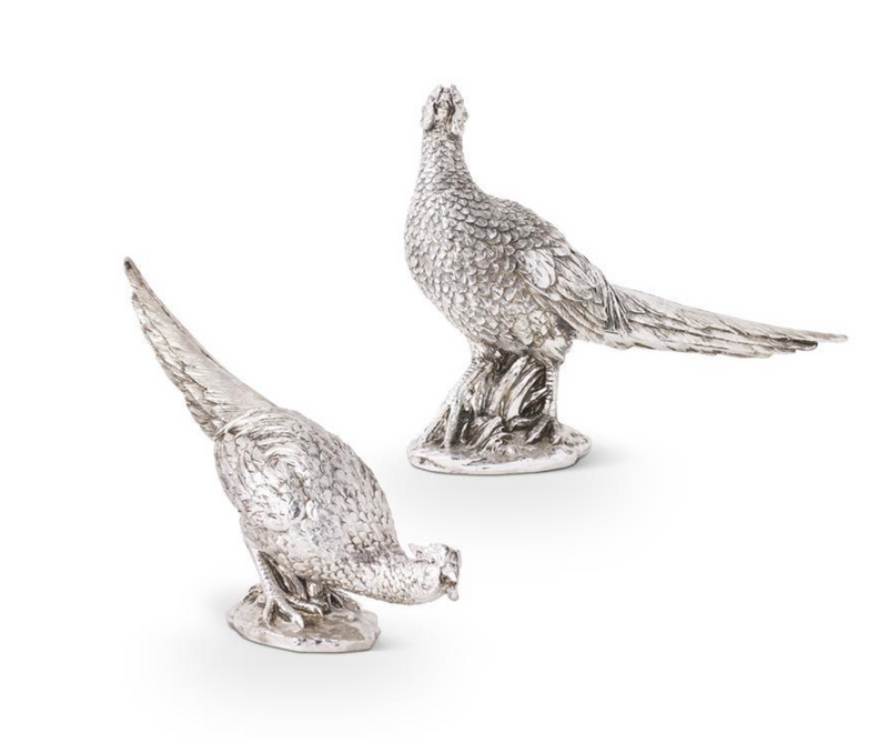 Antique Silver Resin Pheasants