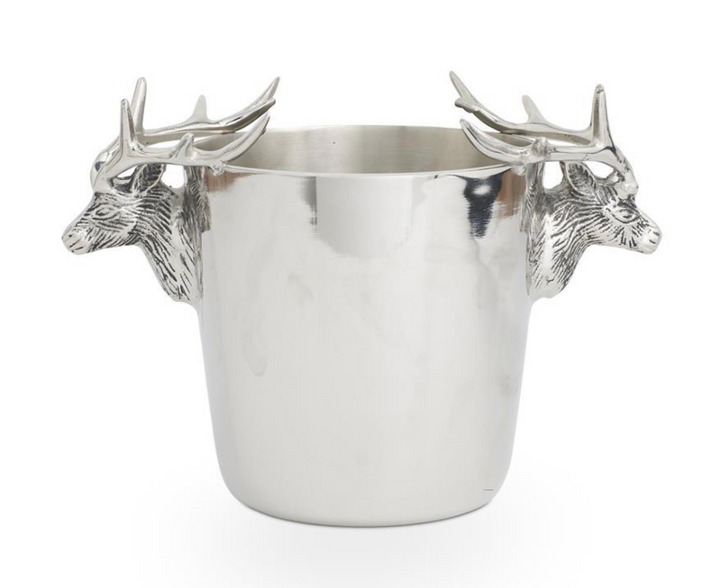 Polished Silver Ice Bucket with Deer Head