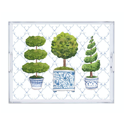 Reversible Acrylic Tray with Chinoiserie Topiaries