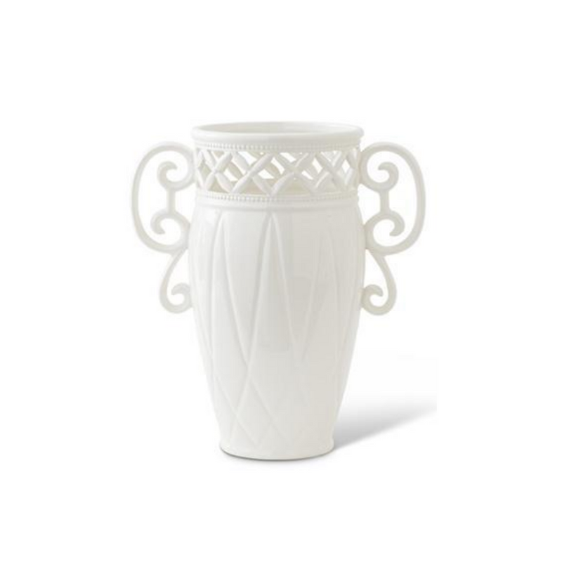 White Ceramic Vase w/ Ornate Rim