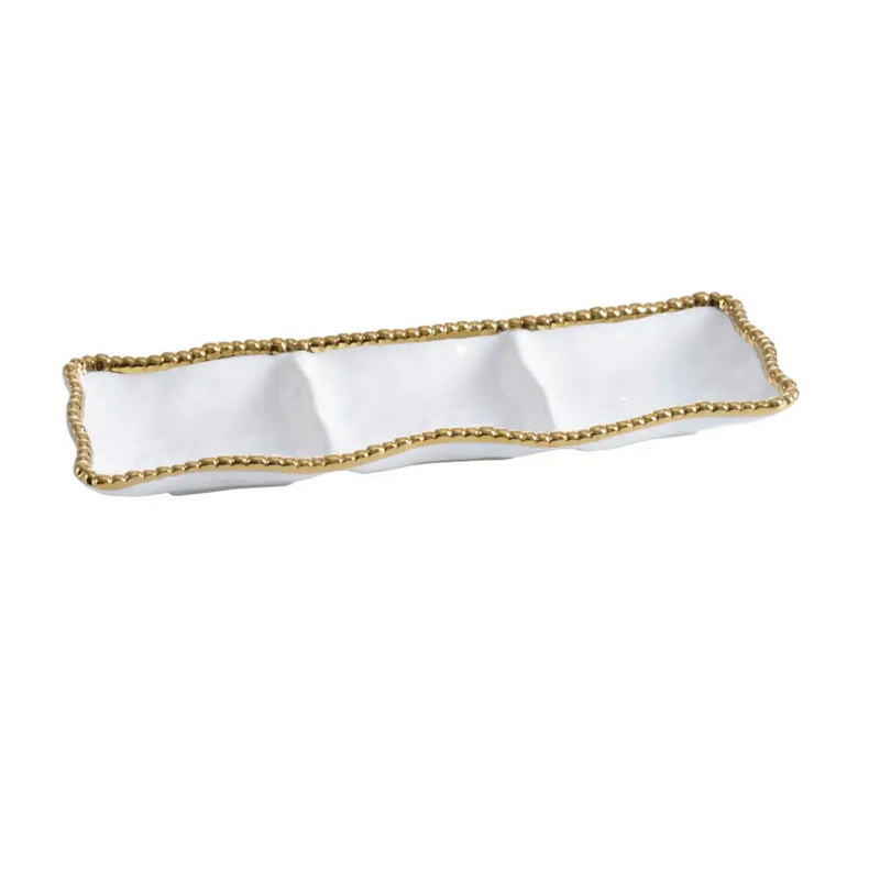 3 Section Serving Tray- White/Gold