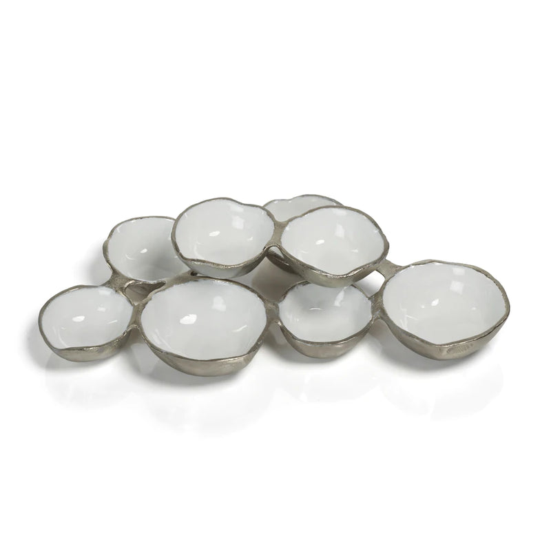 Small Cluster of Eight Serving Bowls - Nickel and White