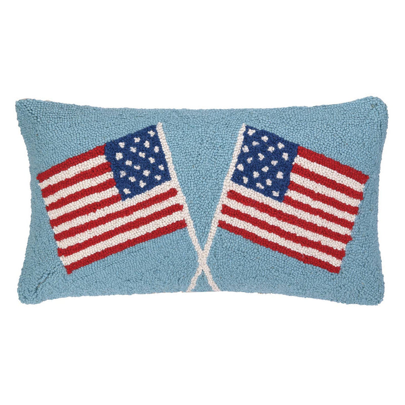 Double American Flags Hook Pillow