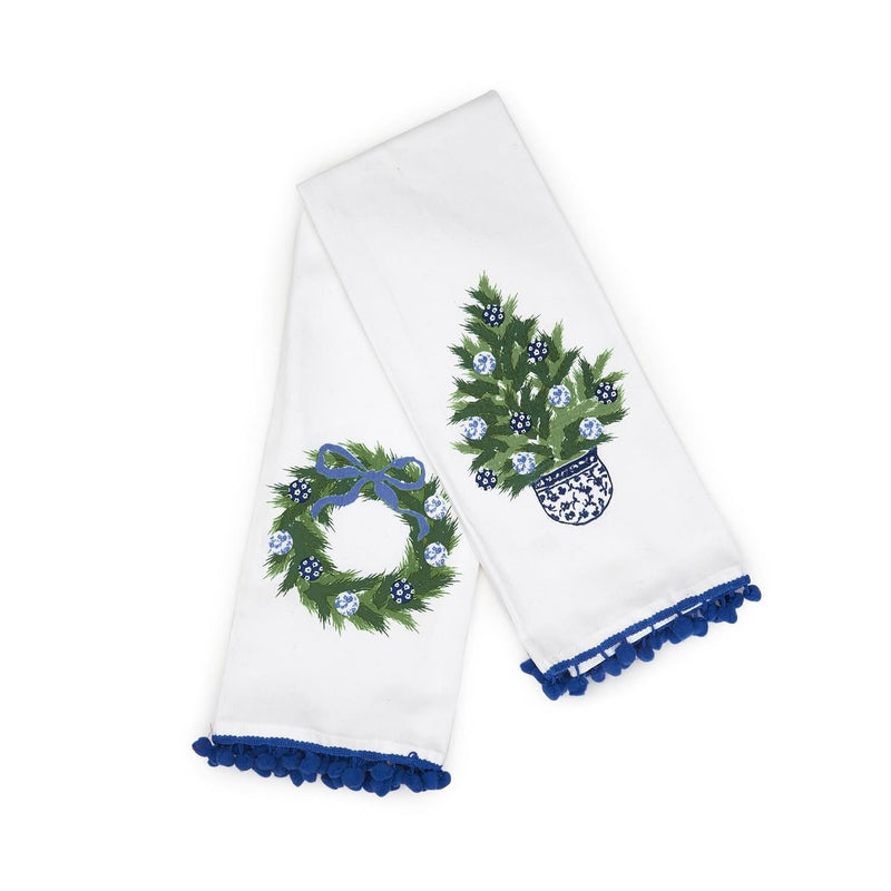 Blue & White Holiday Dish Towels- Set of 2