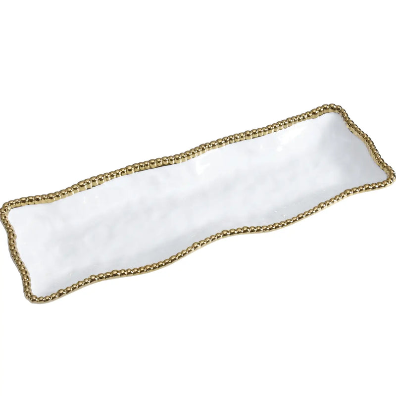 Rectangle Serving Tray- White/Gold