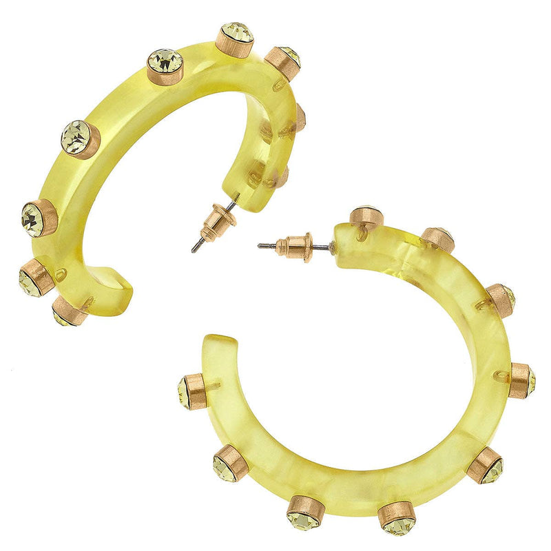 Renee Resin and Rhinestone Hoop Earrings - Yellow