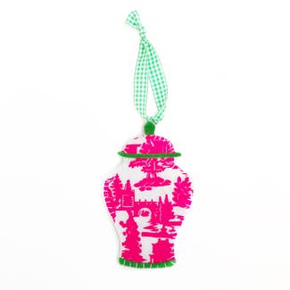 Chinoiserie Temple Jar Ornament | Hot Pink