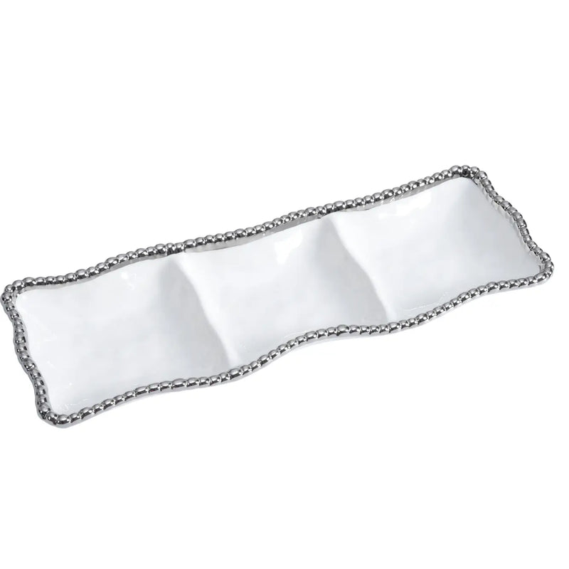 3 Section Serving Tray- White/Silver