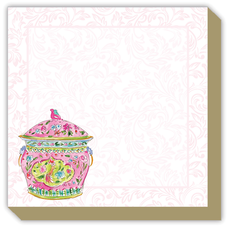 Luxe Notepad, Handpainted Pink Chinoiserie Urn