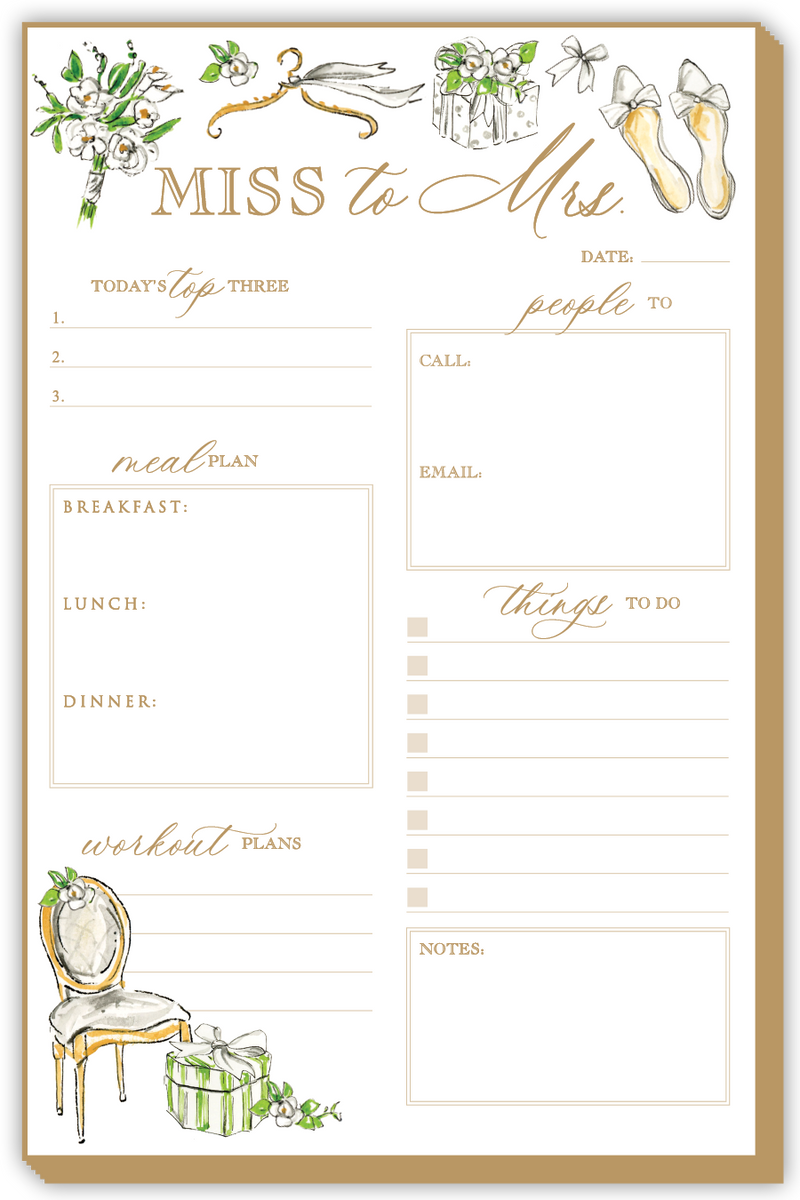 Luxe Large Notepad, Handpainted Miss to Mrs. Bridal Icons