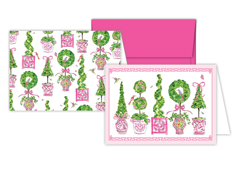 Pink Boxwood Topiaries Garden Notecard