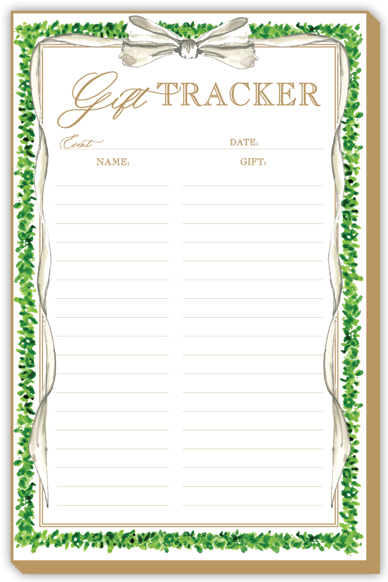Luxe Large Notepad, Handpainted Bridal Gift Tracker Boxwood Border