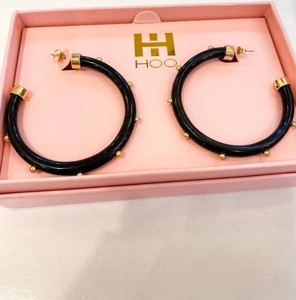 Hoops- Black with Gold Balls